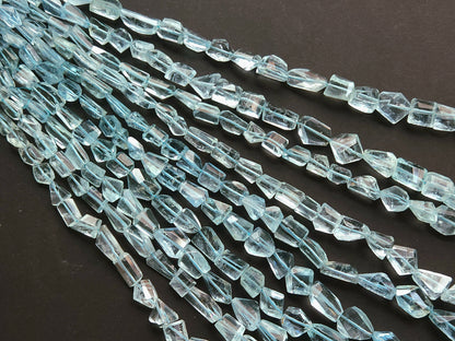 Natural Aquamarine Uneven Faceted Tumble Shape Beads