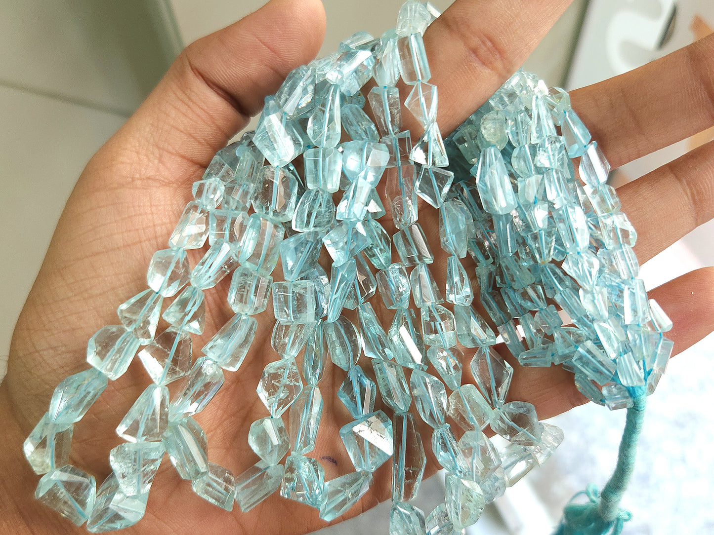Natural Aquamarine Uneven Faceted Tumble Shape Beads