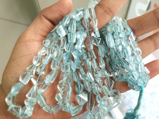 Natural Aquamarine Uneven Faceted Tumble Shape Beads