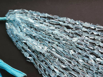 Natural Aquamarine Uneven Faceted Tumble Shape Beads