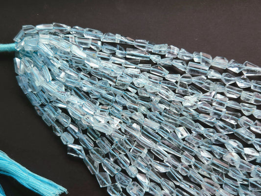 Natural Aquamarine Uneven Faceted Tumble Shape Beads