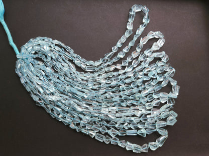 Natural Aquamarine Uneven Faceted Tumble Shape Beads