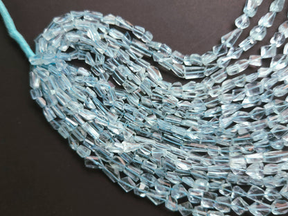 Natural Aquamarine Uneven Faceted Tumble Shape Beads