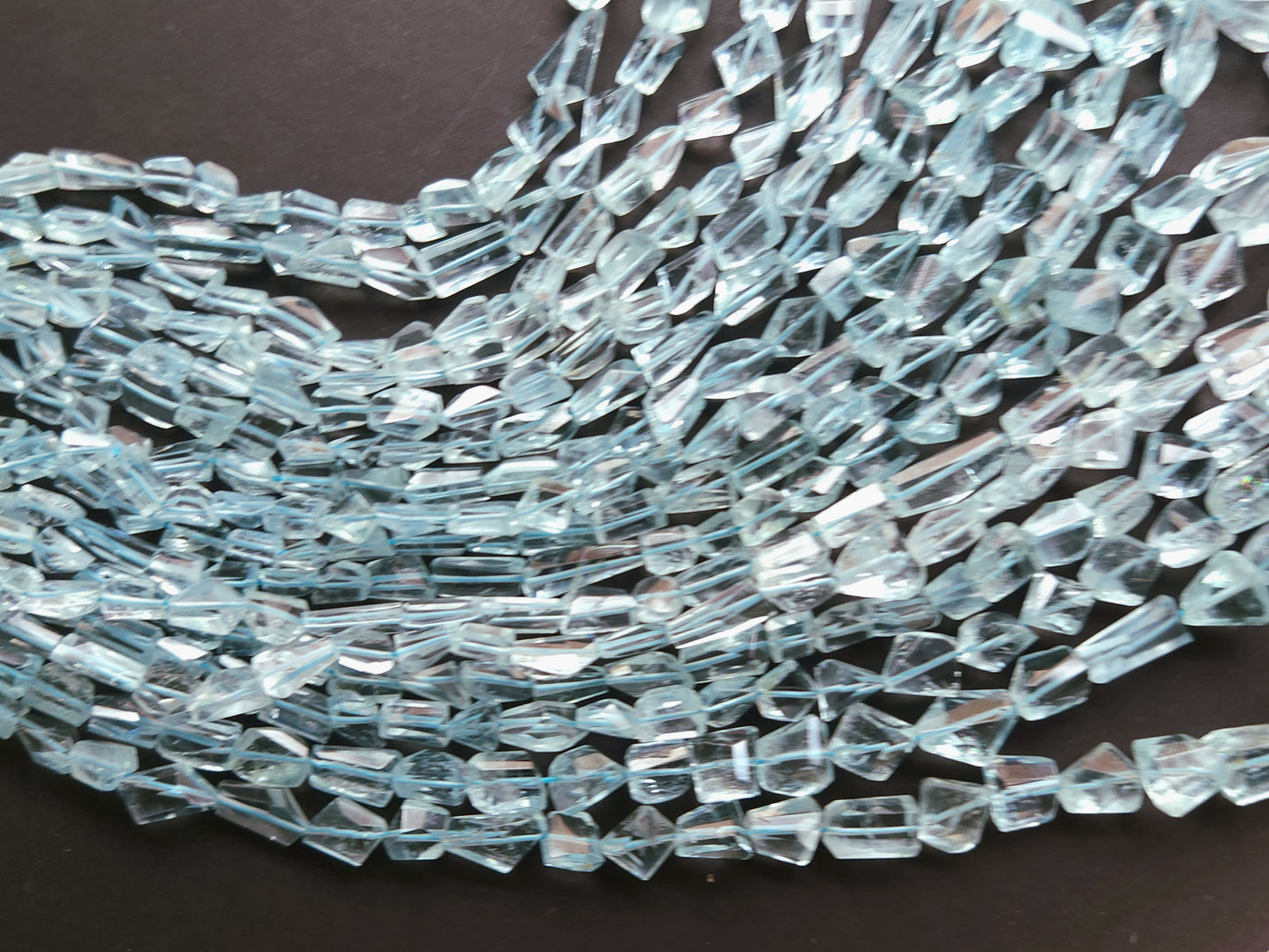 Natural Aquamarine Uneven Faceted Tumble Shape Beads