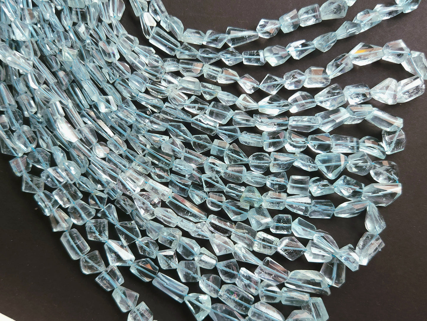 Natural Aquamarine Uneven Faceted Tumble Shape Beads