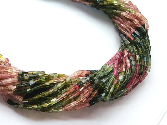 Natural Multi Tourmaline Gemstone Cube/Box Shape Beads Strand