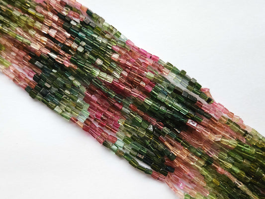 Natural Multi Tourmaline Gemstone Cube/Box Shape Beads Strand