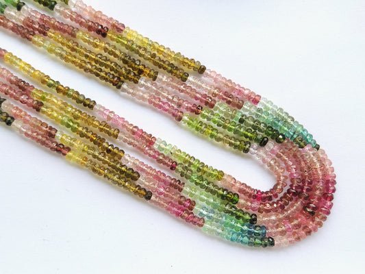 Natural Multi Tourmaline Faceted Rondelle Beads