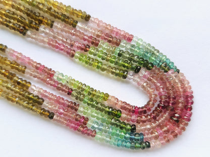 Natural Multi Tourmaline Faceted Rondelle Beads
