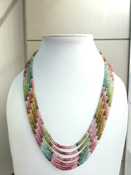 Natural Multi Tourmaline Faceted Rondelle Beads