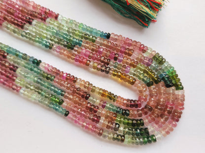 Natural Multi Tourmaline Faceted Rondelle Beads