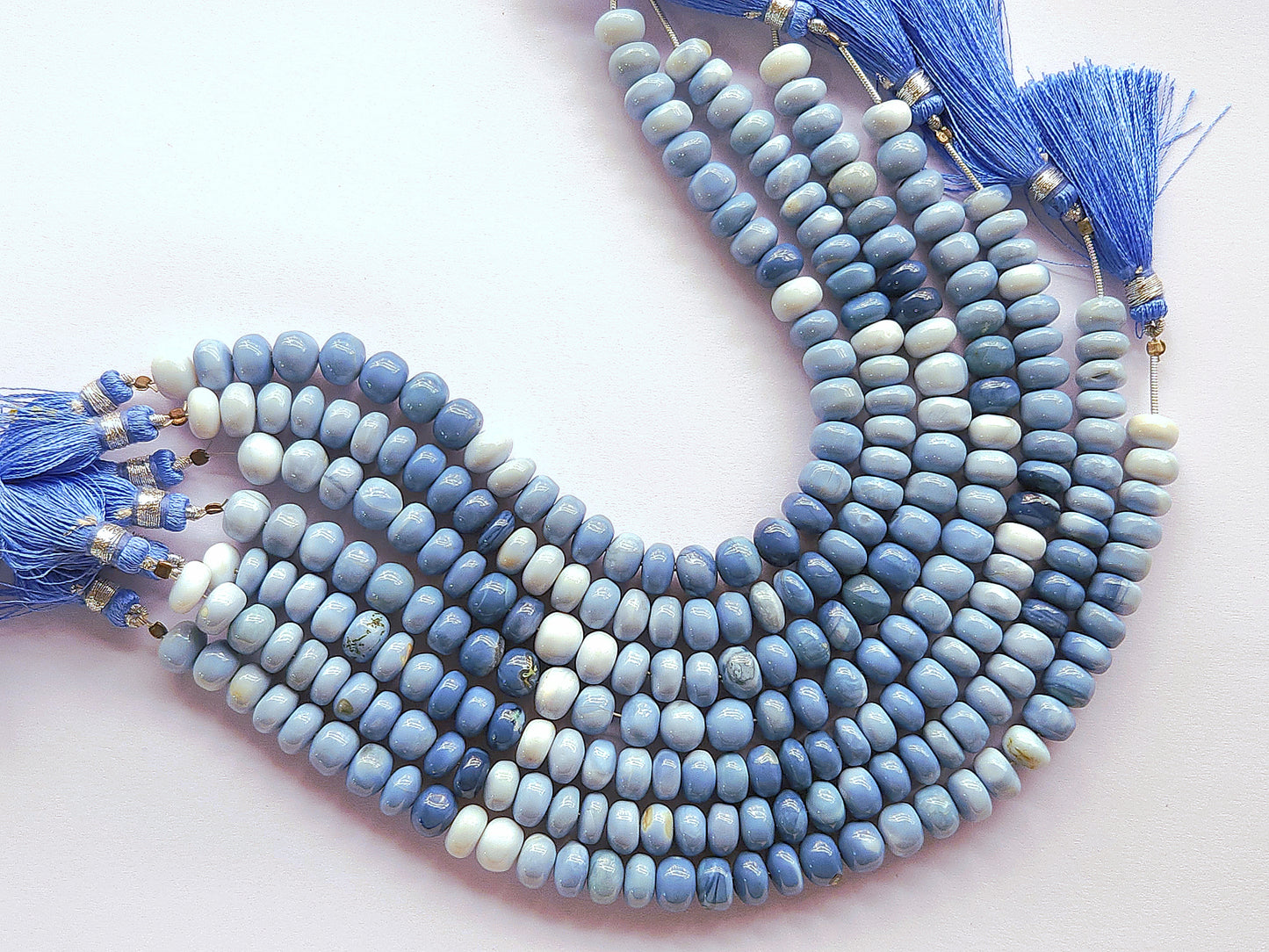 Natural Blue Opal Gemstone Smooth Rondelle Beads