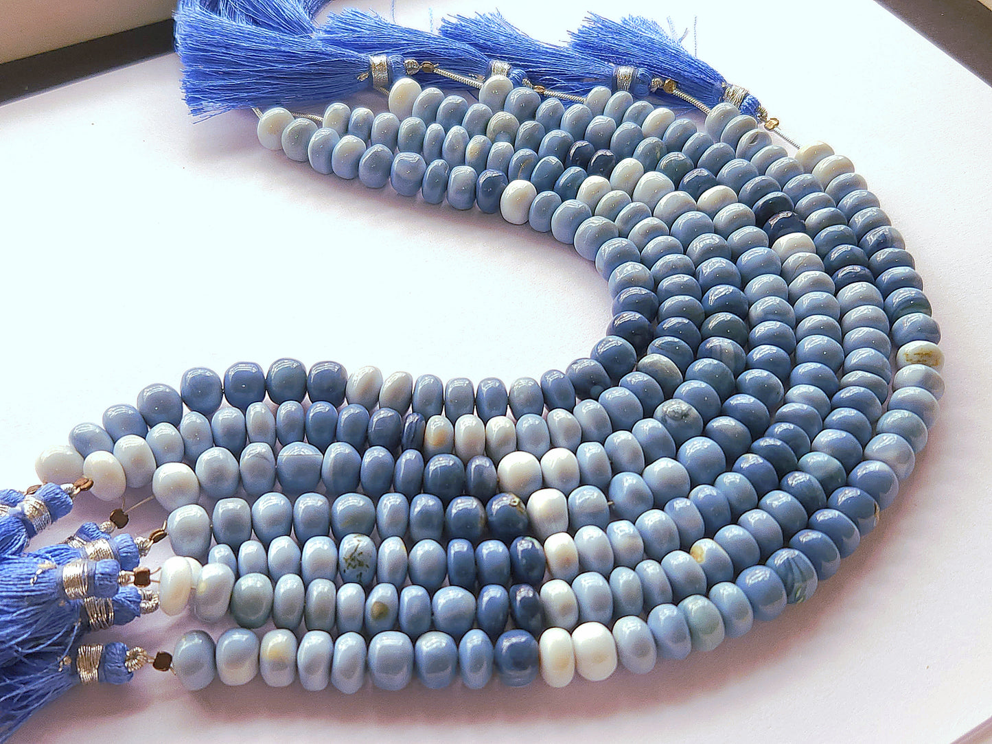 Natural Blue Opal Gemstone Smooth Rondelle Beads