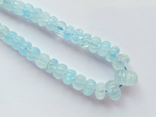 Natural Blue Topaz Gemstone Carved Melon Shape Beads