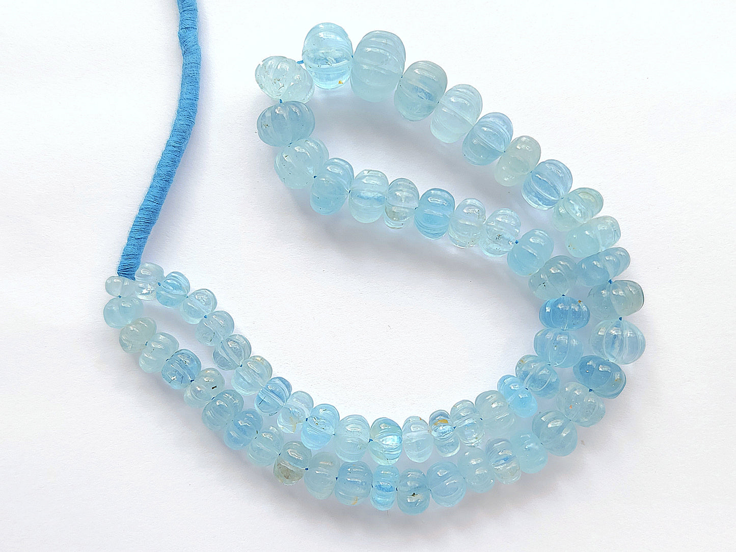 Natural Blue Topaz Gemstone Carved Melon Shape Beads