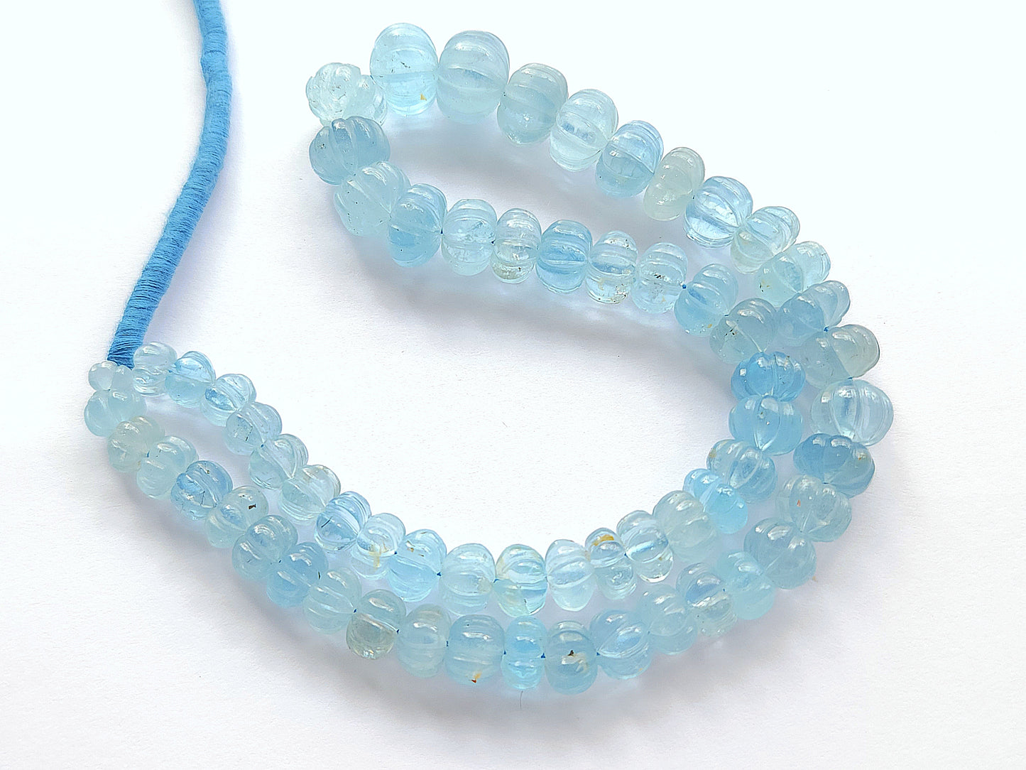 Natural Blue Topaz Gemstone Carved Melon Shape Beads