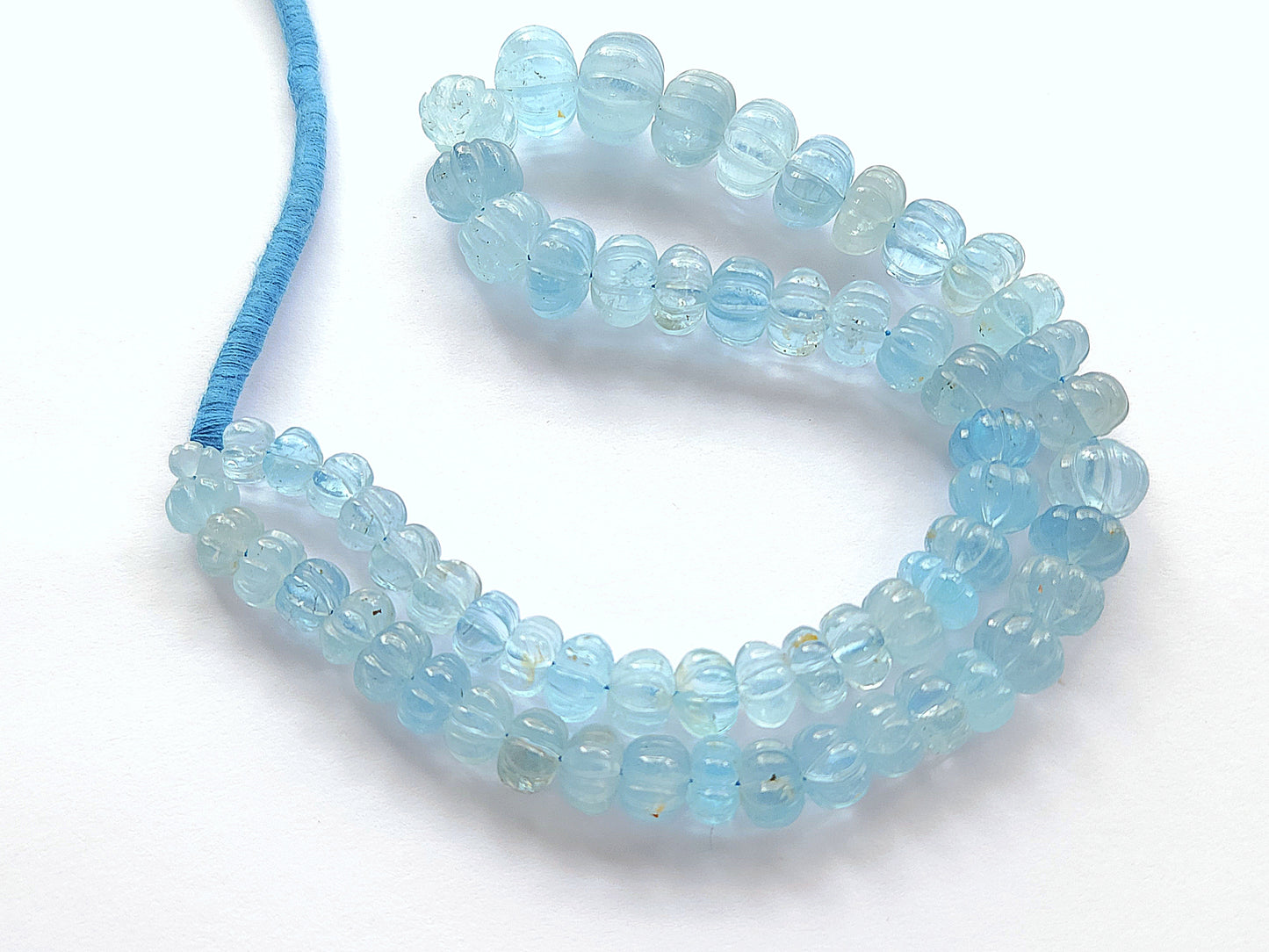 Natural Blue Topaz Gemstone Carved Melon Shape Beads