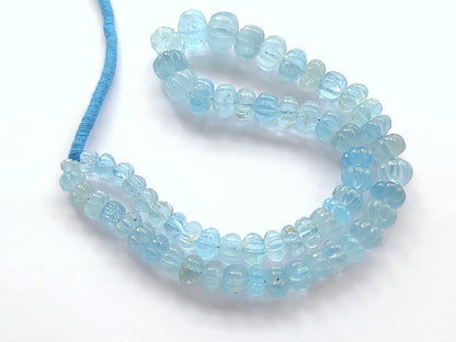 Natural Blue Topaz Gemstone Carved Melon Shape Beads