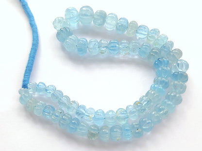 Natural Blue Topaz Gemstone Carved Melon Shape Beads