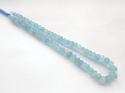 Natural Blue Topaz Gemstone Carved Melon Shape Beads