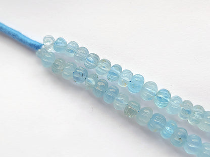 Natural Blue Topaz Gemstone Carved Melon Shape Beads