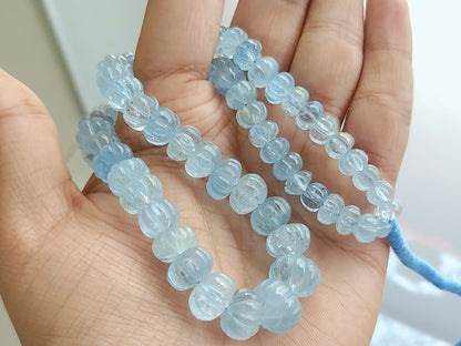 Natural Blue Topaz Gemstone Carved Melon Shape Beads