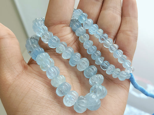 Natural Blue Topaz Gemstone Carved Melon Shape Beads