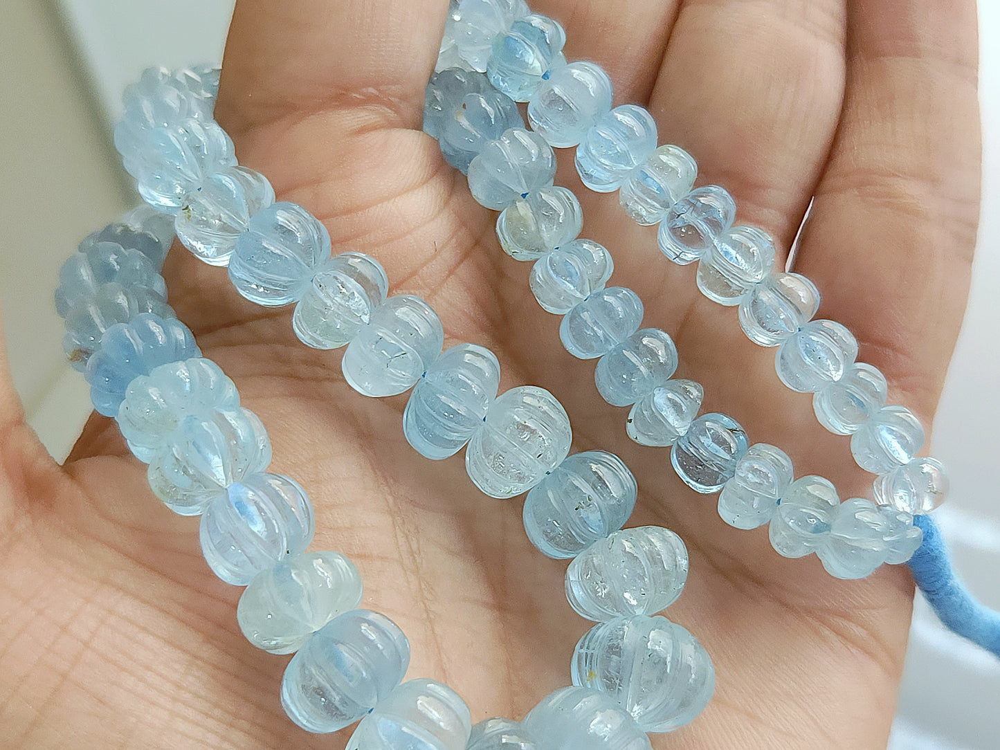 Natural Blue Topaz Gemstone Carved Melon Shape Beads