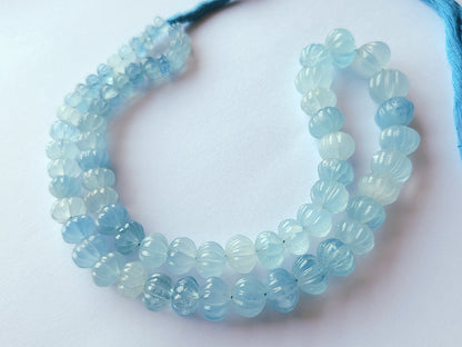 Natural Aquamarine Gemstone Carved Melons Shape Beads