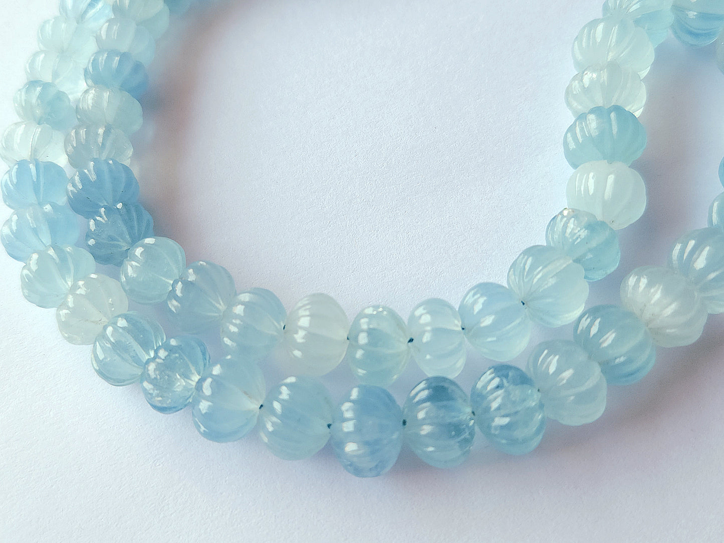 Natural Aquamarine Gemstone Carved Melons Shape Beads