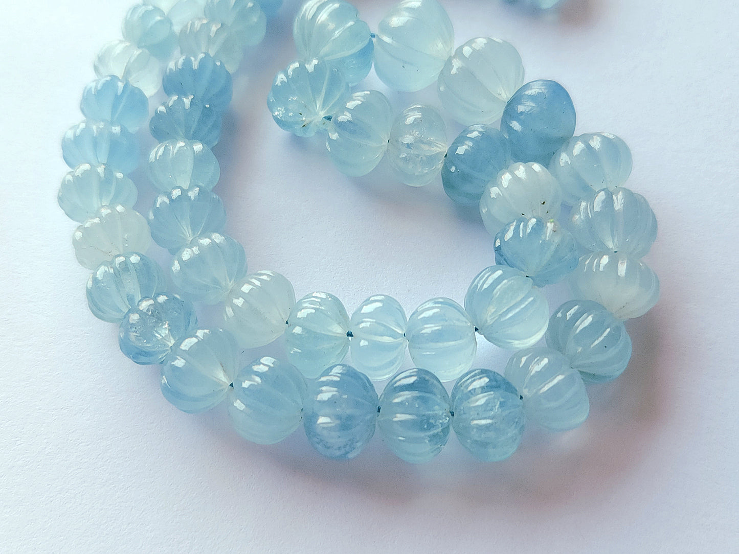 Natural Aquamarine Gemstone Carved Melons Shape Beads