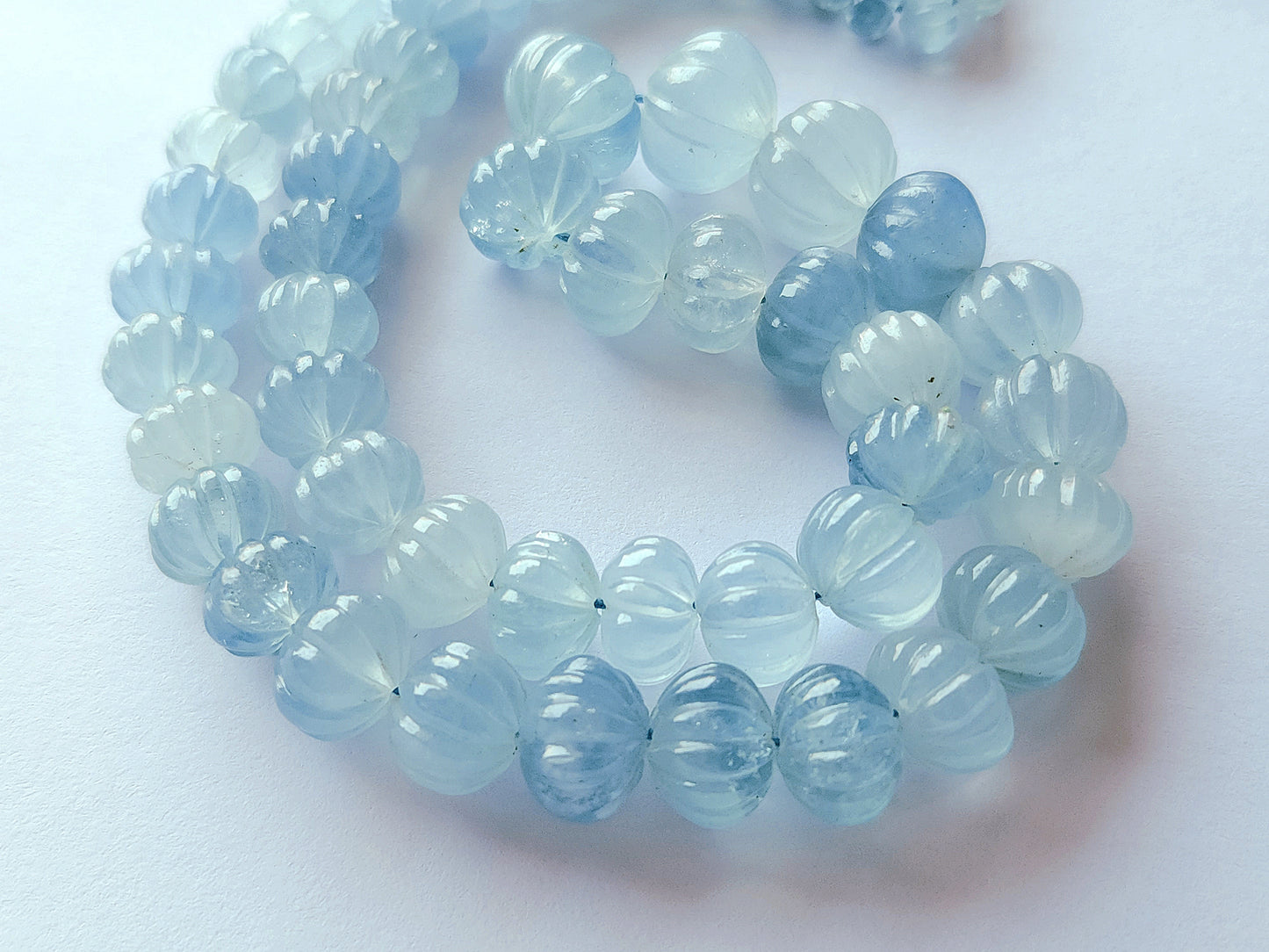 Natural Aquamarine Gemstone Carved Melons Shape Beads