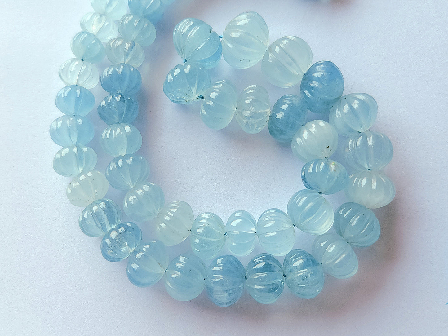 Natural Aquamarine Gemstone Carved Melons Shape Beads