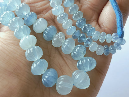 Natural Aquamarine Gemstone Carved Melons Shape Beads