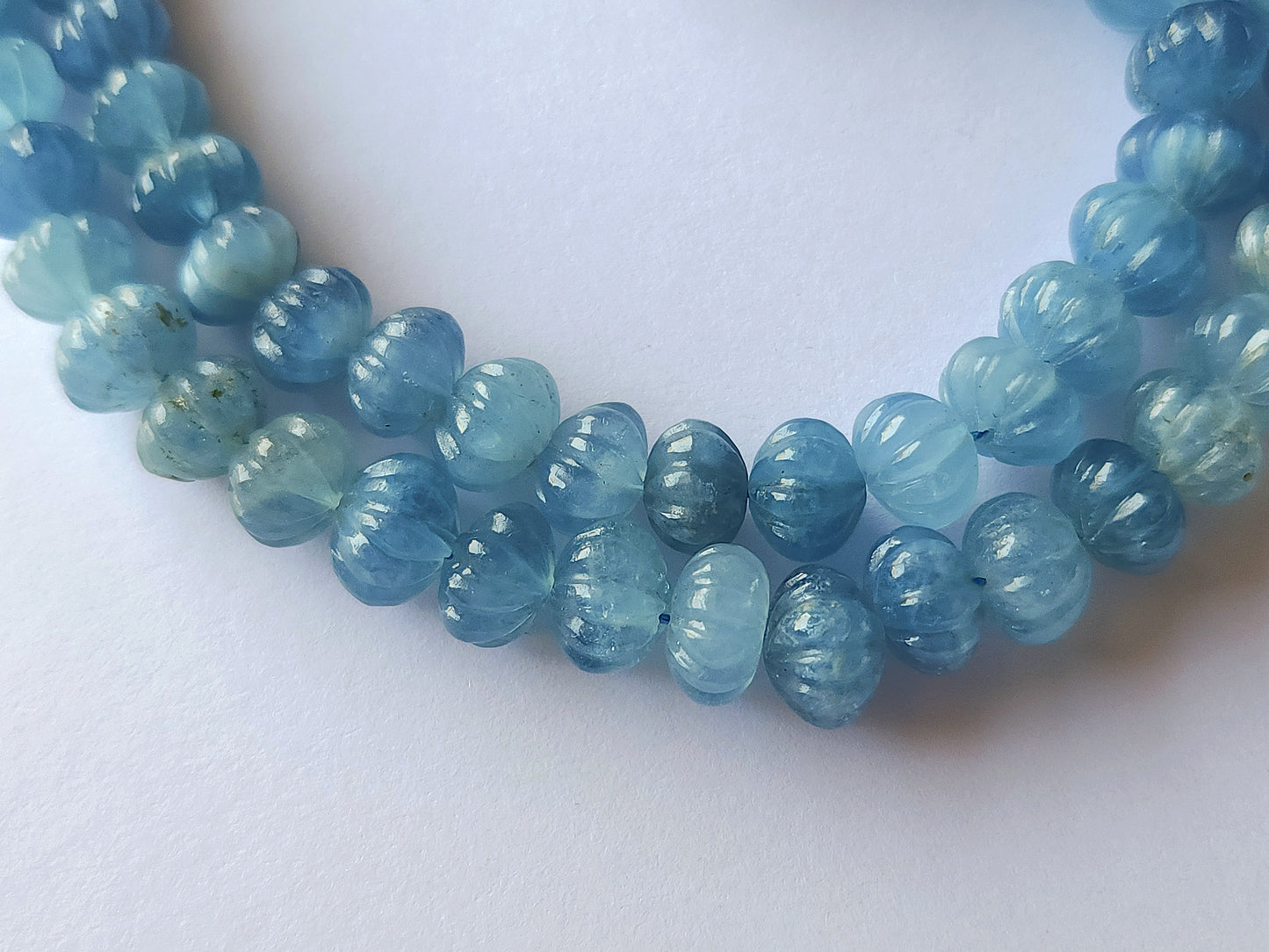 Natural Aquamarine Gemstone Carved Melons Shape Beads