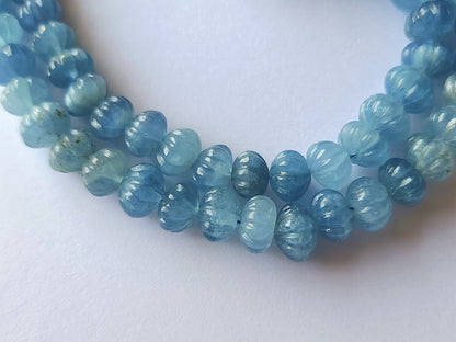 Natural Aquamarine Gemstone Carved Melons Shape Beads