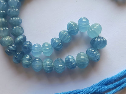 Natural Aquamarine Gemstone Carved Melons Shape Beads