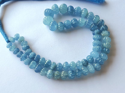 Natural Aquamarine Gemstone Carved Melons Shape Beads