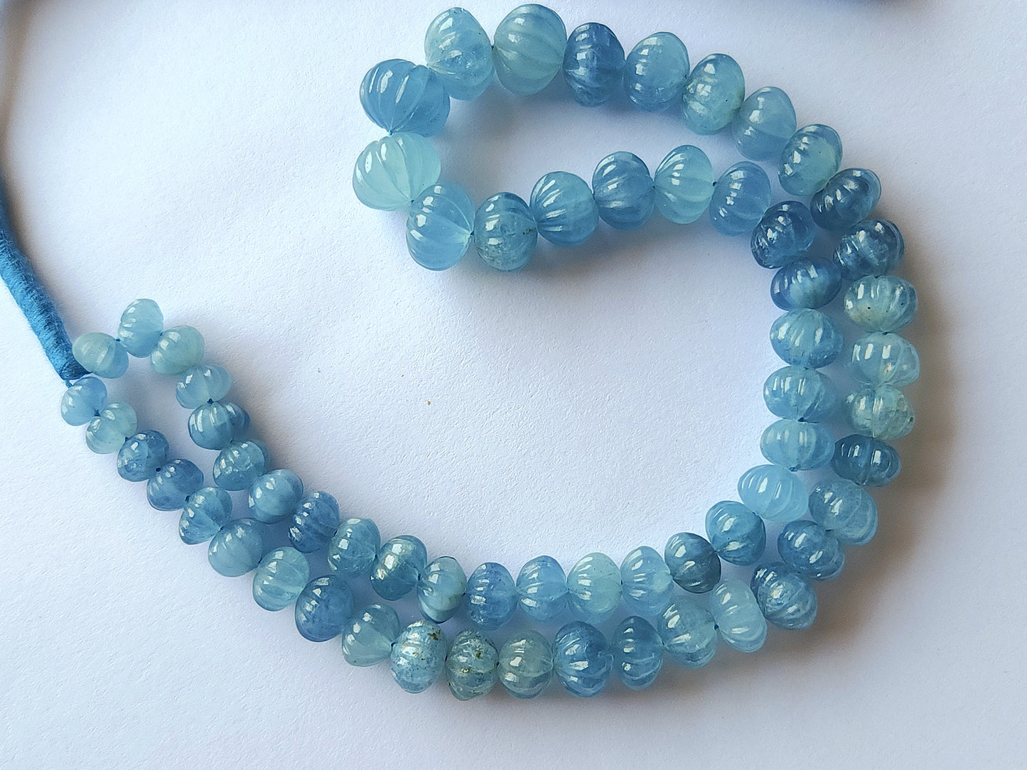 Natural Aquamarine Gemstone Carved Melons Shape Beads