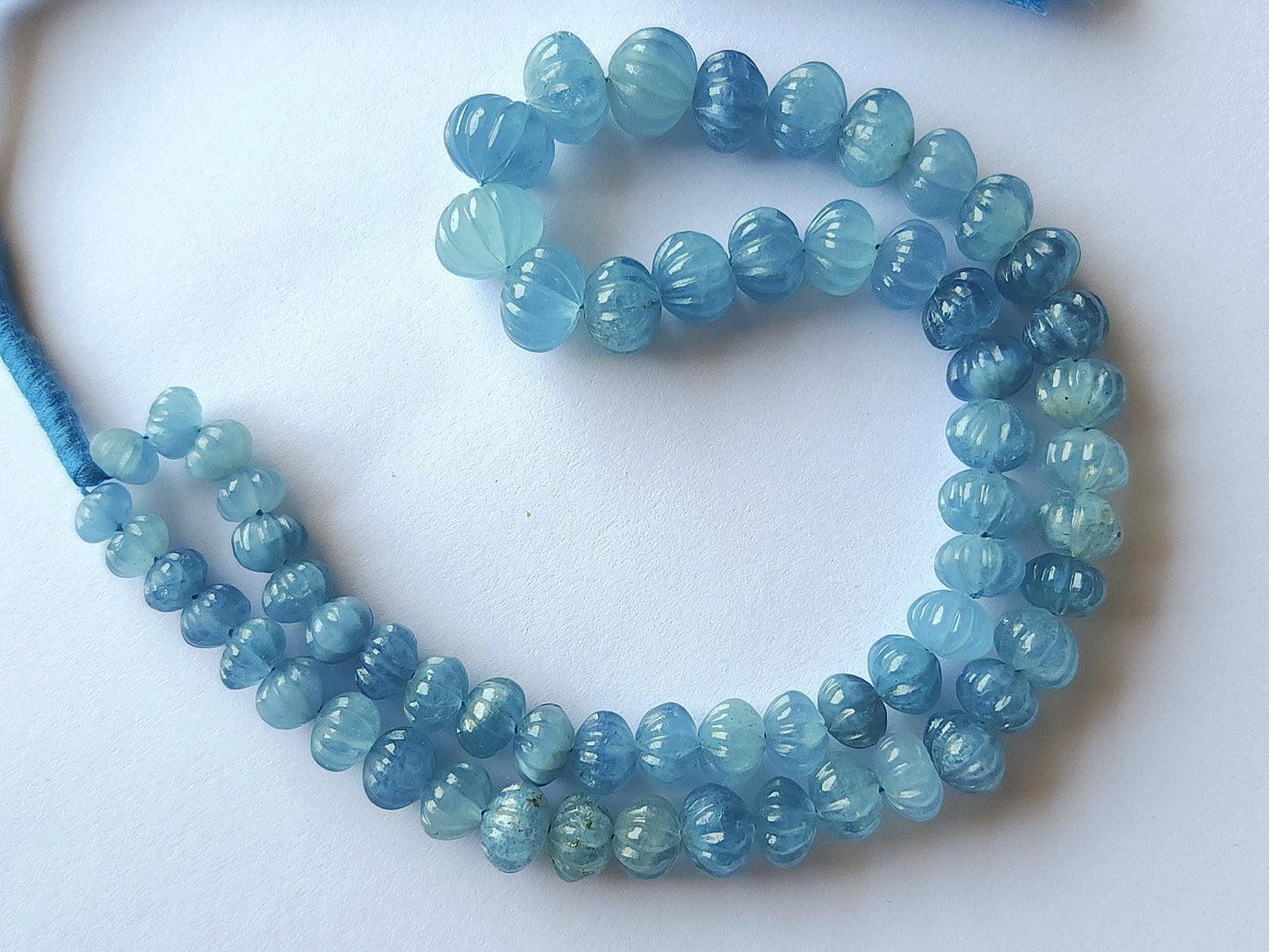 Natural Aquamarine Gemstone Carved Melons Shape Beads