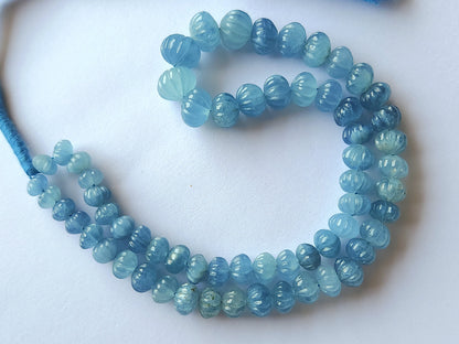 Natural Aquamarine Gemstone Carved Melons Shape Beads