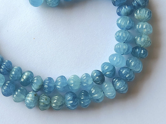 Natural Aquamarine Gemstone Carved Melons Shape Beads