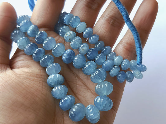 Natural Aquamarine Gemstone Carved Melons Shape Beads