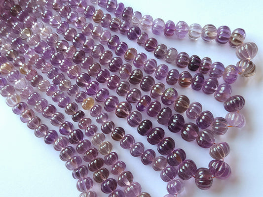 Natural Ametrine Gemstone Hand Carved Melon Shape Beads