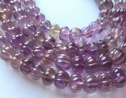 Natural Ametrine Gemstone Hand Carved Melon Shape Beads