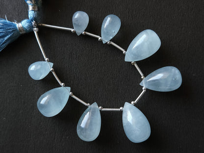 Natural Aquamarine Gemstone Smooth Drop Beads