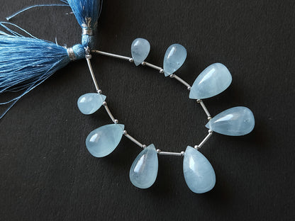 Natural Aquamarine Gemstone Smooth Drop Beads