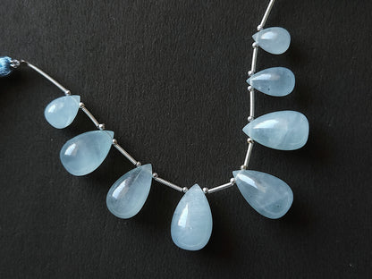 Natural Aquamarine Gemstone Smooth Drop Beads