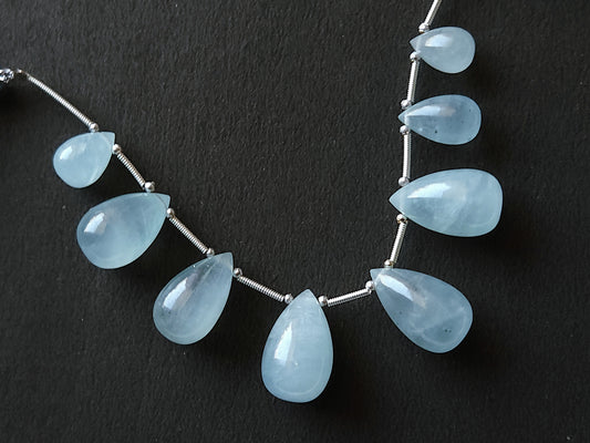 Natural Aquamarine Gemstone Smooth Drop Beads