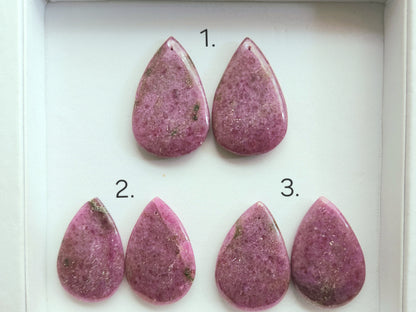 Natural Pink Rhodonite Pear Shape Cabochon Pair